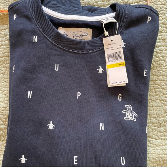 Original Penguin Navy Blue Penguin Print Crewneck Sweatshirt Men’s Medium NWT - Picture 4 of 4